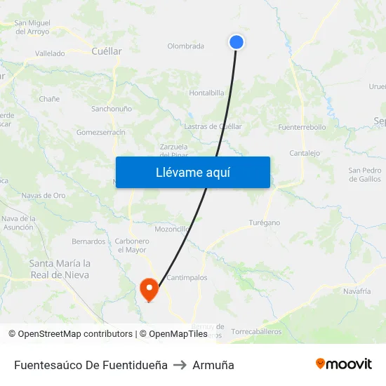 Fuentesaúco De Fuentidueña to Armuña map
