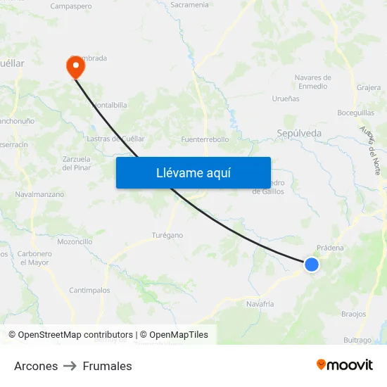 Arcones to Frumales map
