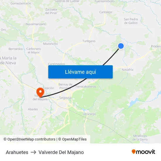 Arahuetes to Valverde Del Majano map
