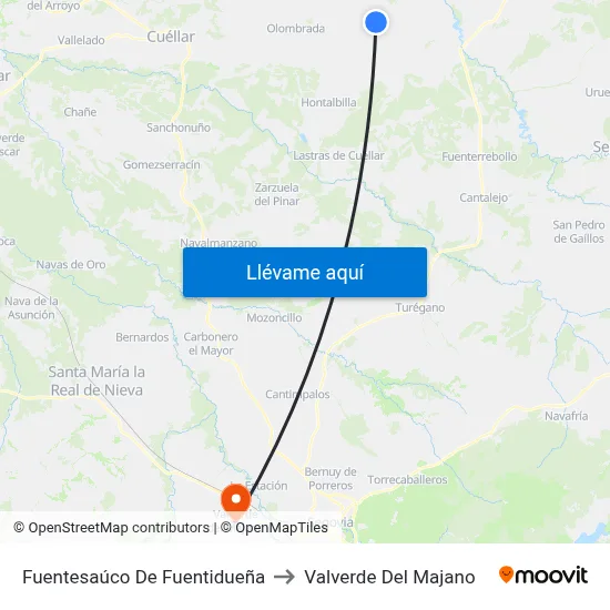 Fuentesaúco De Fuentidueña to Valverde Del Majano map