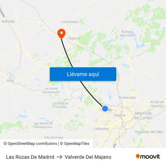 Las Rozas De Madrid to Valverde Del Majano map