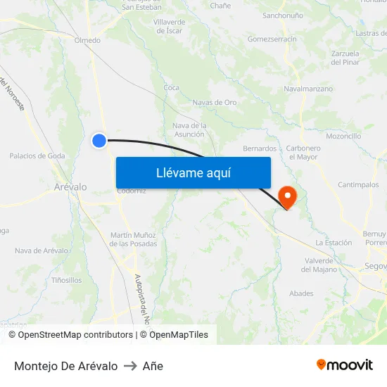 Montejo De Arévalo to Añe map