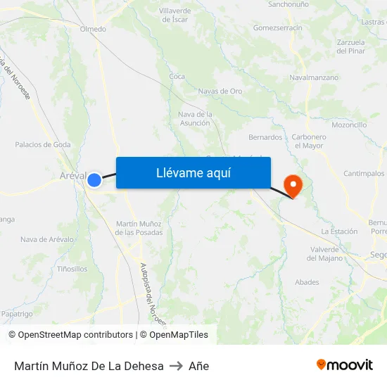 Martín Muñoz De La Dehesa to Añe map