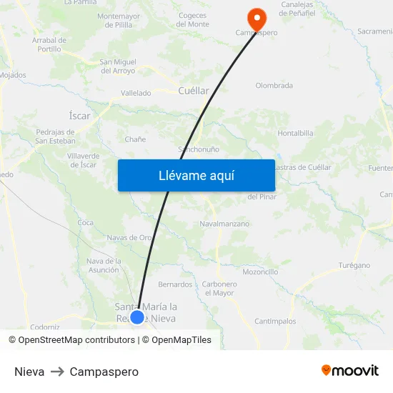 Nieva to Campaspero map