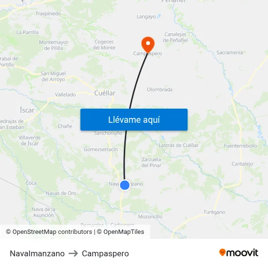 Navalmanzano to Campaspero map