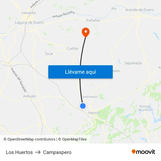 Los Huertos to Campaspero map