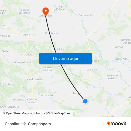 Caballar to Campaspero map
