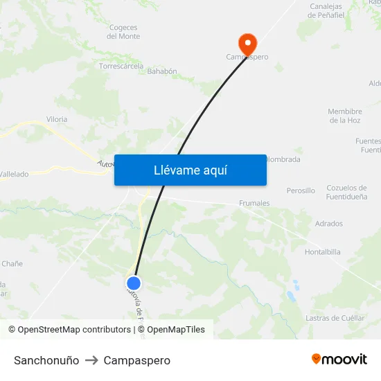 Sanchonuño to Campaspero map