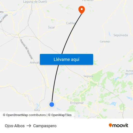 Ojos-Albos to Campaspero map
