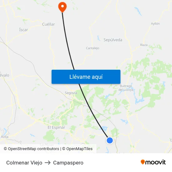 Colmenar Viejo to Campaspero map