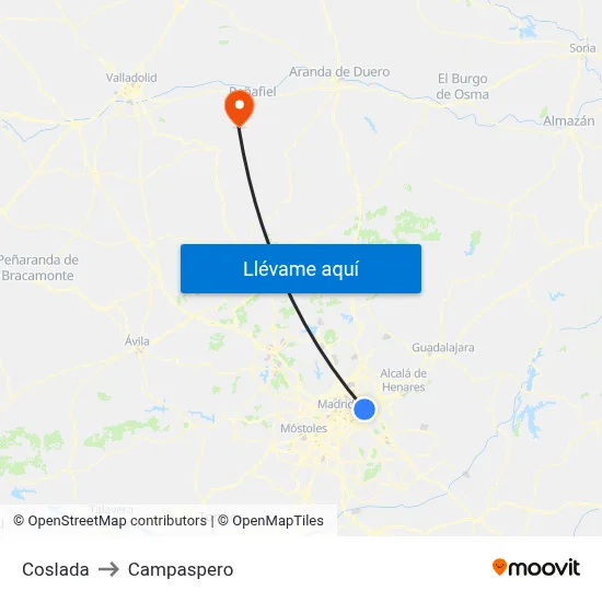 Coslada to Campaspero map