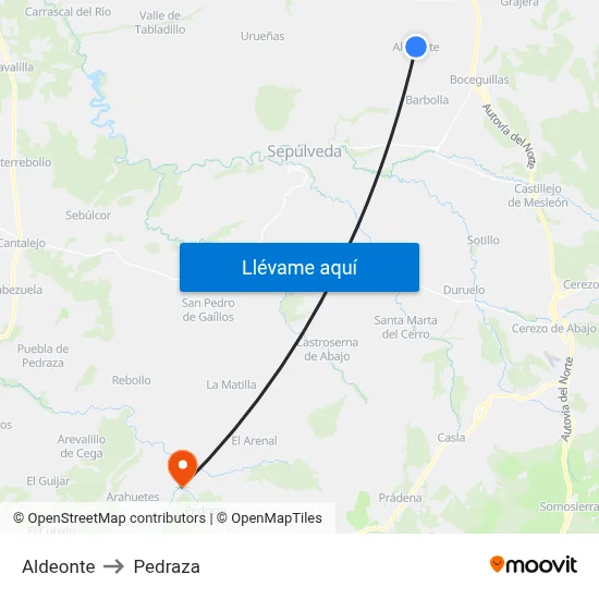 Aldeonte to Pedraza map