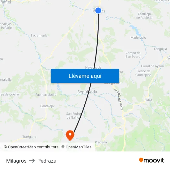 Milagros to Pedraza map