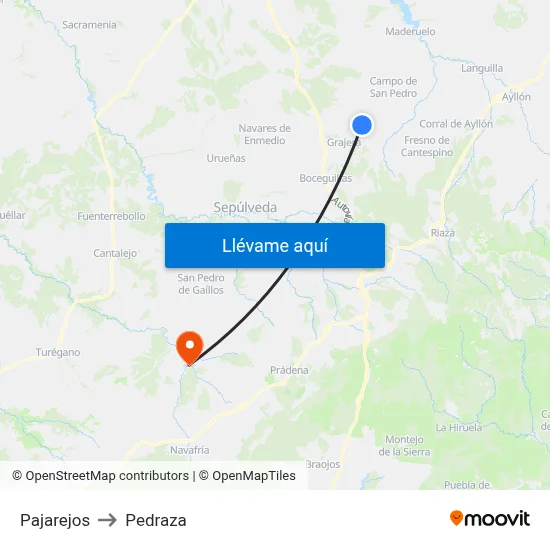 Pajarejos to Pedraza map