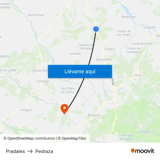 Pradales to Pedraza map