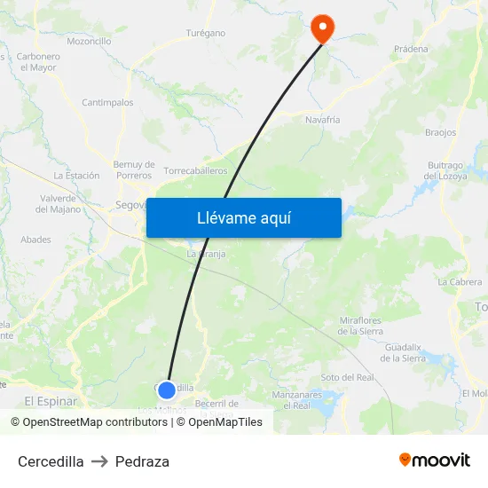 Cercedilla to Pedraza map