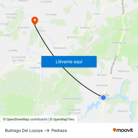 Buitrago Del Lozoya to Pedraza map