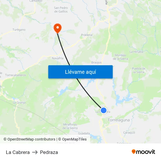 La Cabrera to Pedraza map