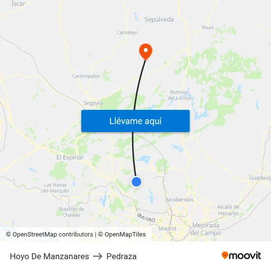 Hoyo De Manzanares to Pedraza map