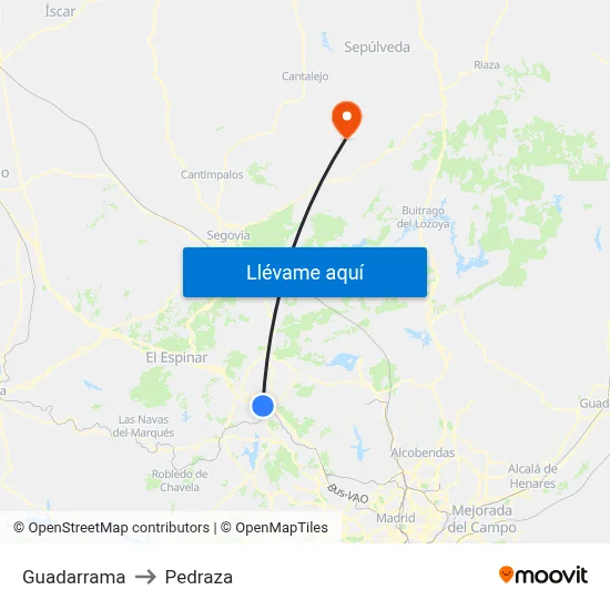 Guadarrama to Pedraza map