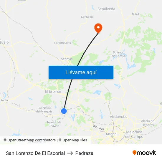 San Lorenzo De El Escorial to Pedraza map