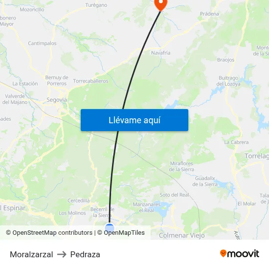 Moralzarzal to Pedraza map