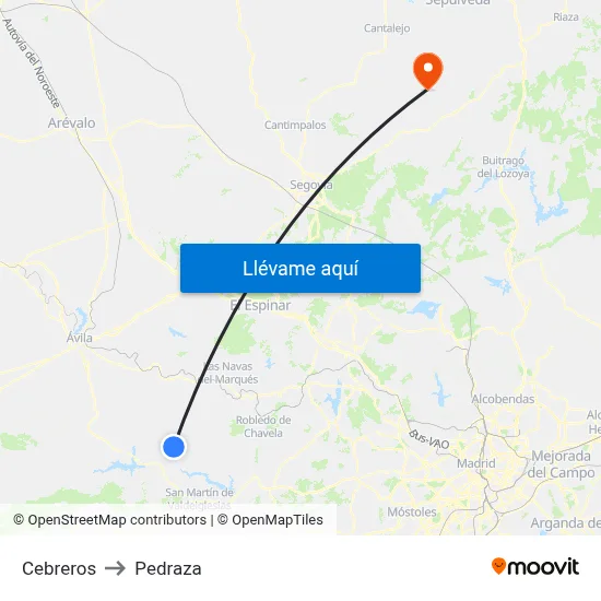Cebreros to Pedraza map