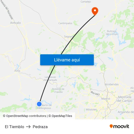 El Tiemblo to Pedraza map