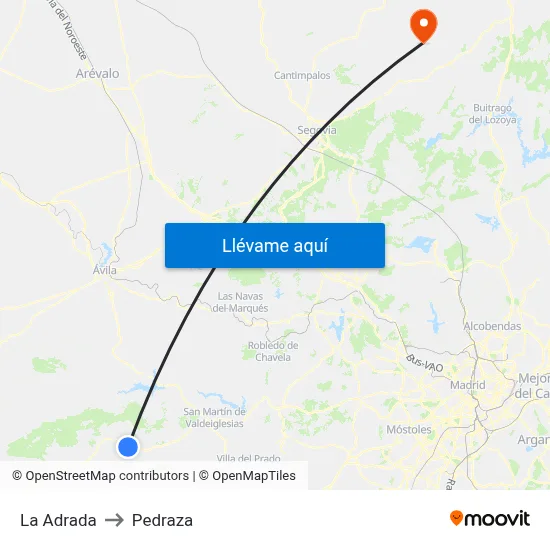 La Adrada to Pedraza map