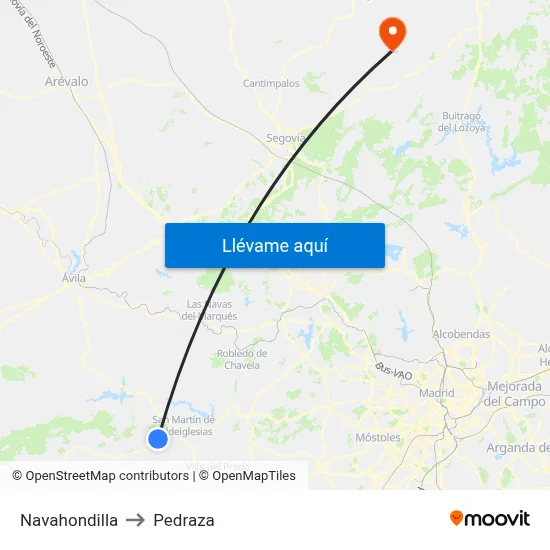 Navahondilla to Pedraza map