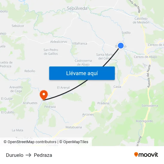 Duruelo to Pedraza map