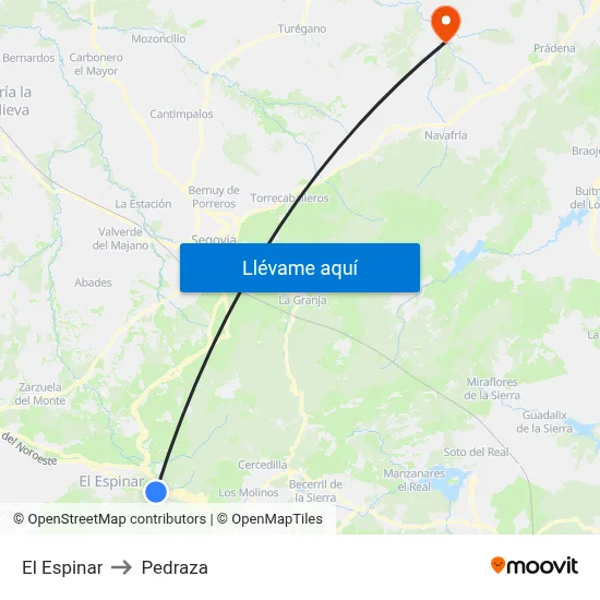 El Espinar to Pedraza map
