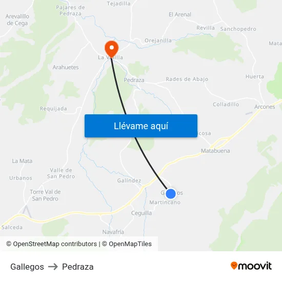 Gallegos to Pedraza map