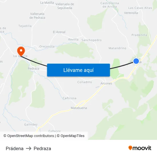 Prádena to Pedraza map