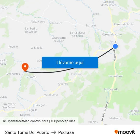 Santo Tomé Del Puerto to Pedraza map