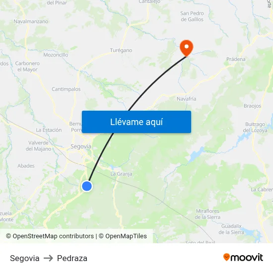 Segovia to Pedraza map
