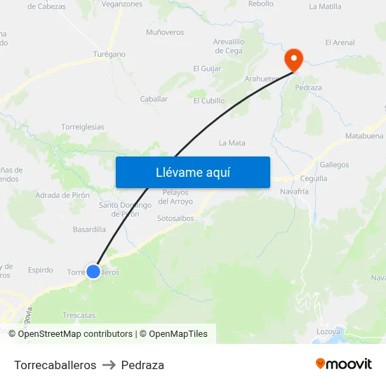 Torrecaballeros to Pedraza map