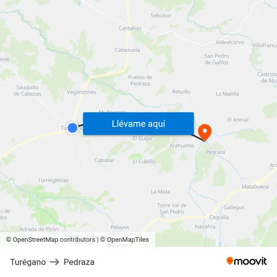 Turégano to Pedraza map