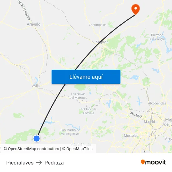 Piedralaves to Pedraza map