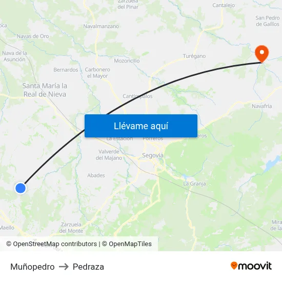 Muñopedro to Pedraza map