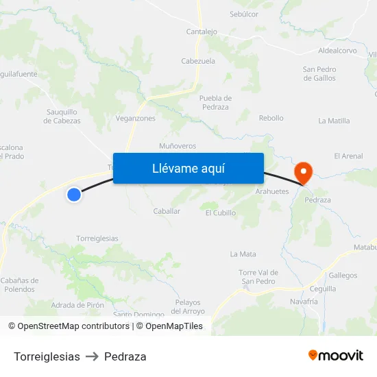Torreiglesias to Pedraza map