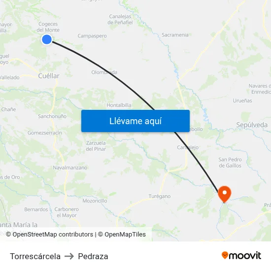 Torrescárcela to Pedraza map