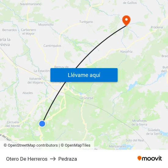 Otero De Herreros to Pedraza map
