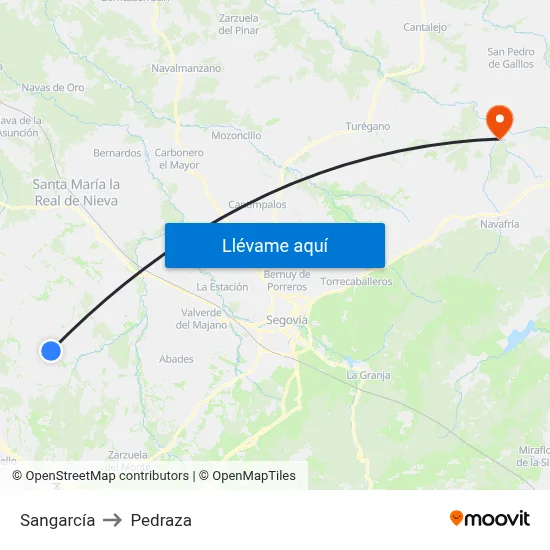 Sangarcía to Pedraza map