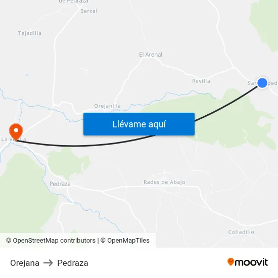 Orejana to Pedraza map
