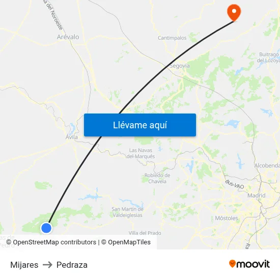 Mijares to Pedraza map