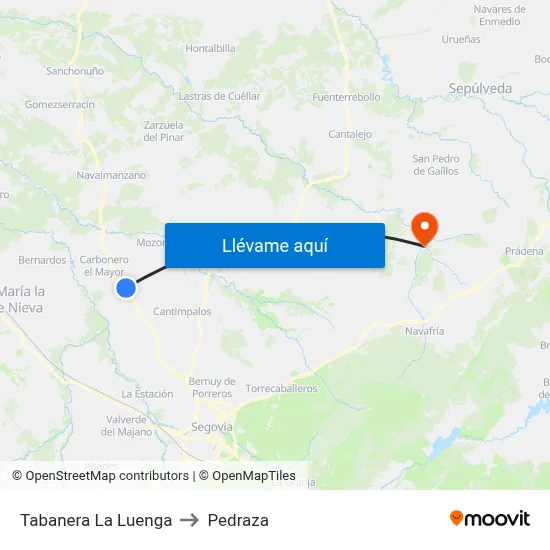 Tabanera La Luenga to Pedraza map