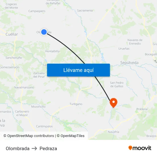 Olombrada to Pedraza map