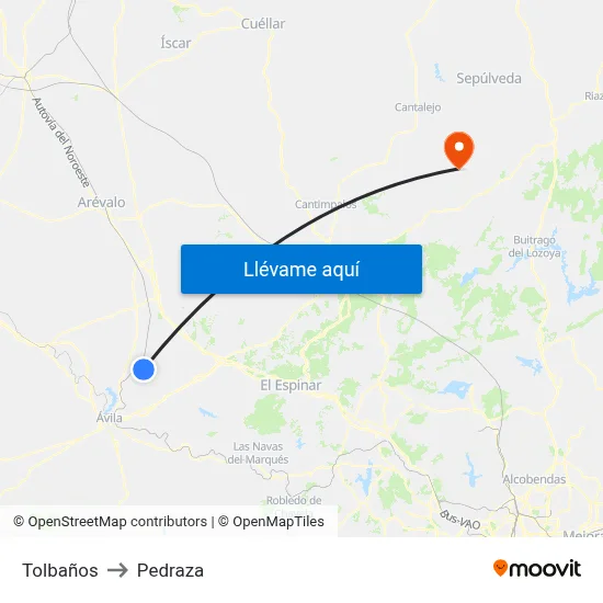Tolbaños to Pedraza map