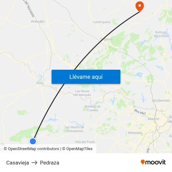 Casavieja to Pedraza map